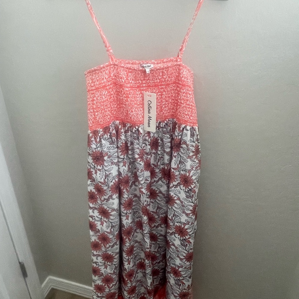 Coral and White Floral Maxi Dress
